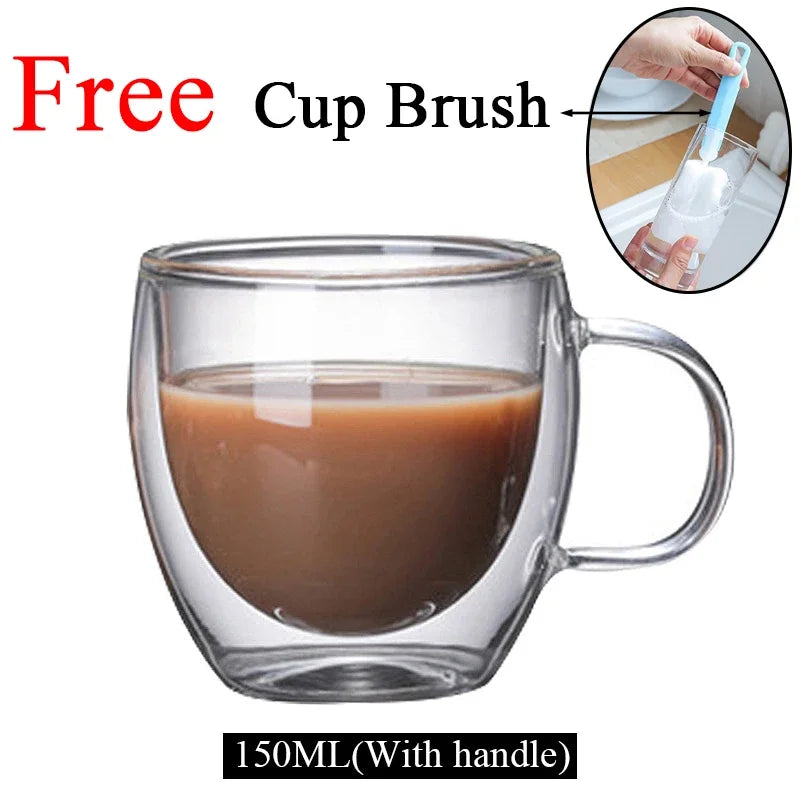 Double Wall High Borosilicate Glass Mug Heat Resistant