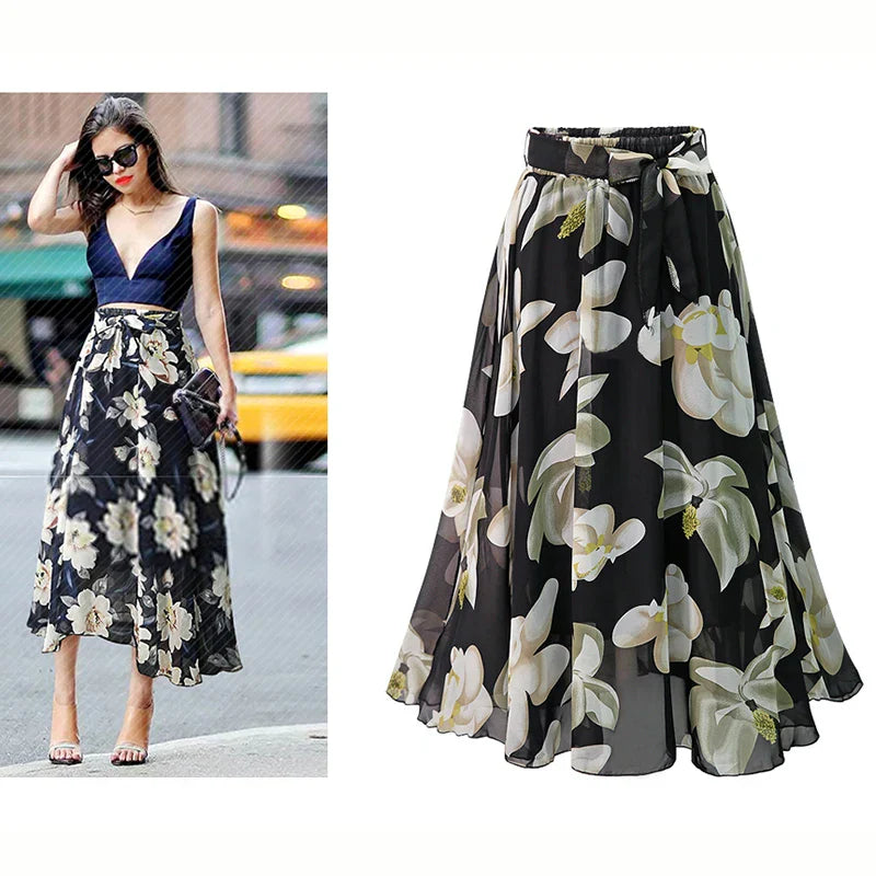 Plus Size Print Floral Skirt Women 2023 Summer