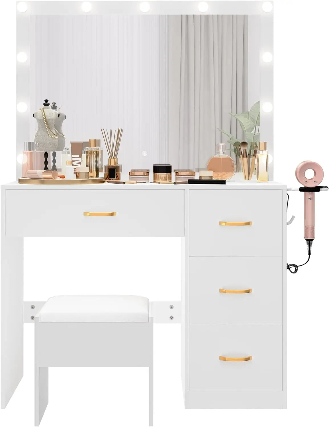 DWVO Makeup Vanity with Large Lighted Mirror, Vanity