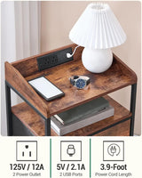 Nightstands with LED Lights Charging Station, End Table