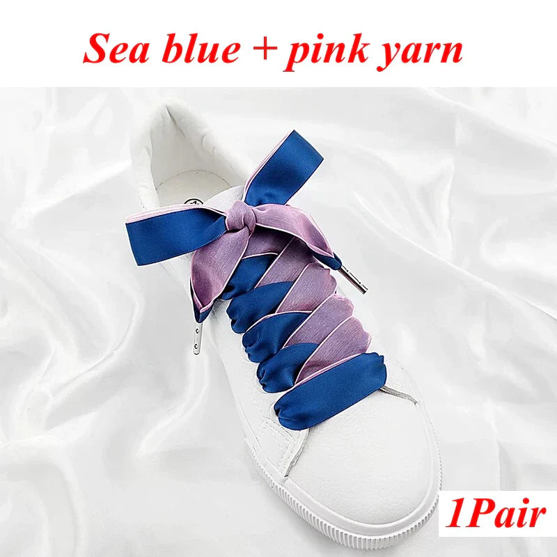 1 Pair Silk Shoe Laces Satin Ribbon Flat