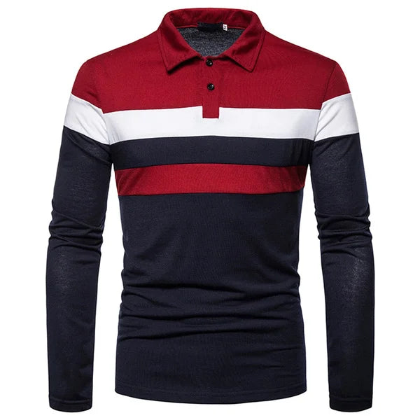 Men's Long Sleeve Contrasting Colors Polo T-shirt Casual