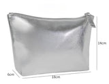 New Fashion Silver Soft Leather Clutch Cosmetic Bag Travel Portable Bathroom Organizer Storage Makeup Bag Toilet Bag Pouch