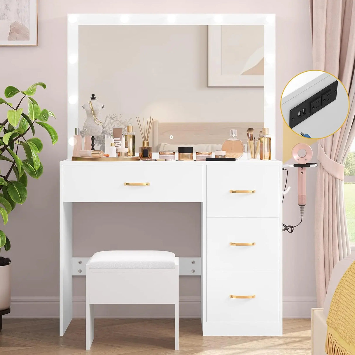 DWVO Makeup Vanity with Large Lighted Mirror, Vanity