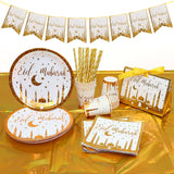 Gold Eid Mubarak Disposable Tableware Star Moon Gilded