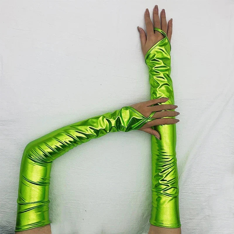 Halloween Lacquer Leather Hook Finger Long Gloves Cosplay