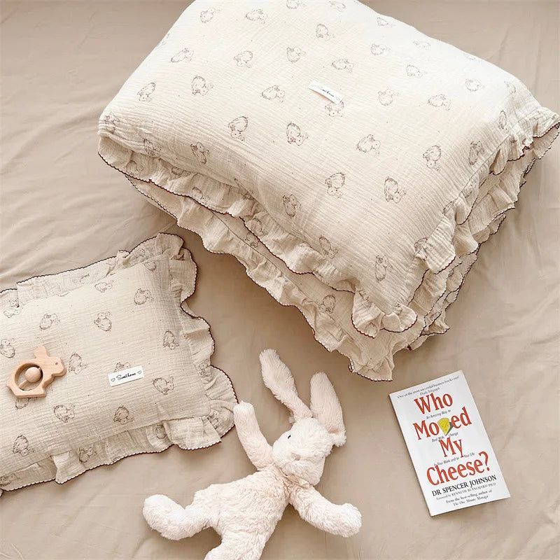 Vintage Floral Muslin Cotton Baby Bedding Set Girls