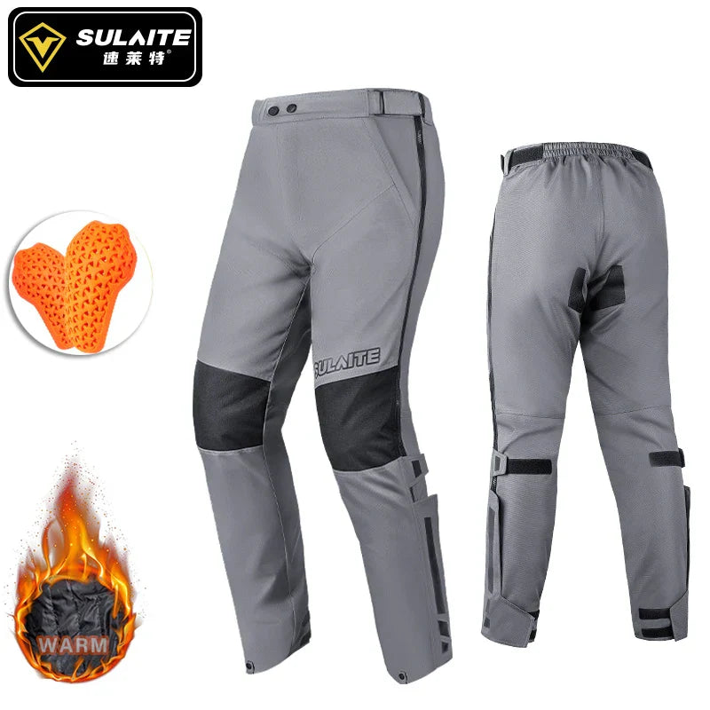 SULAITE Men's Motorcycle Pants Quick Release Winter Warm Quick Take Off Trousers Built in CE Protectors Waterproof Pants