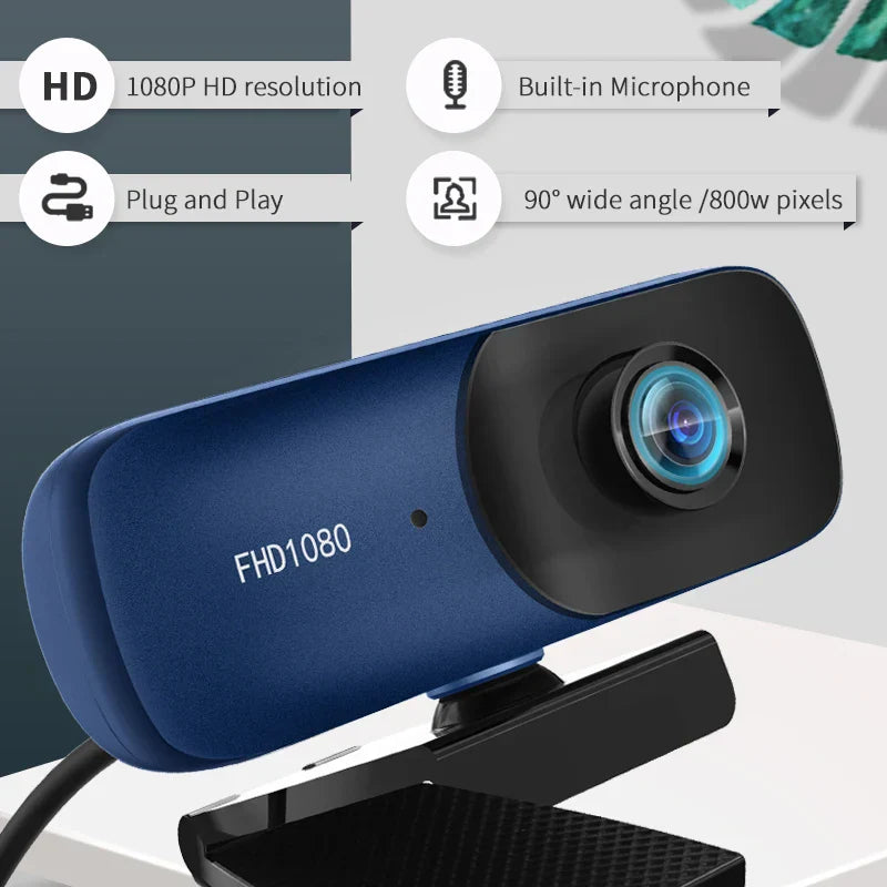 TISHRIC Autofocus Webcam 1080P 800W Pixels Full HD USB Web Camera With Micphone Web Cam For Computer 90° Wide Angle Webcam