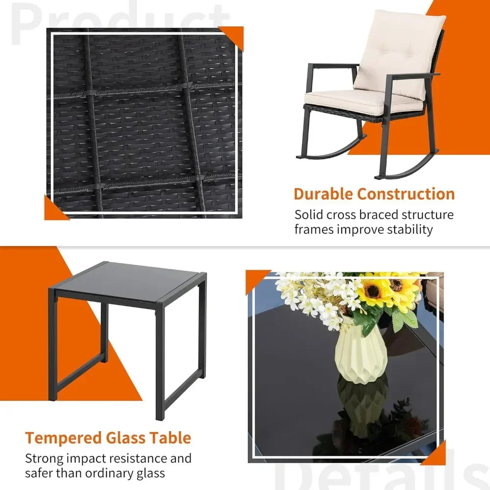 Patio Chairs 3 Piece Wicker Rocking Chair Outdoor