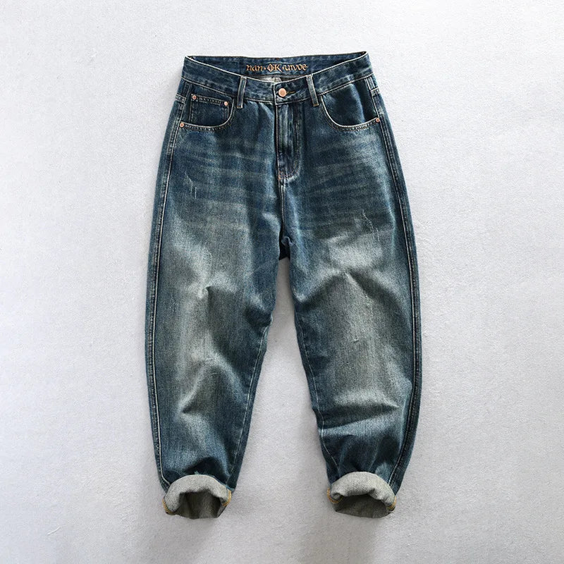 Spring Autumn New Cotton Retro Tapered Jeans Men