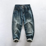 Spring Autumn New Cotton Retro Tapered Jeans Men