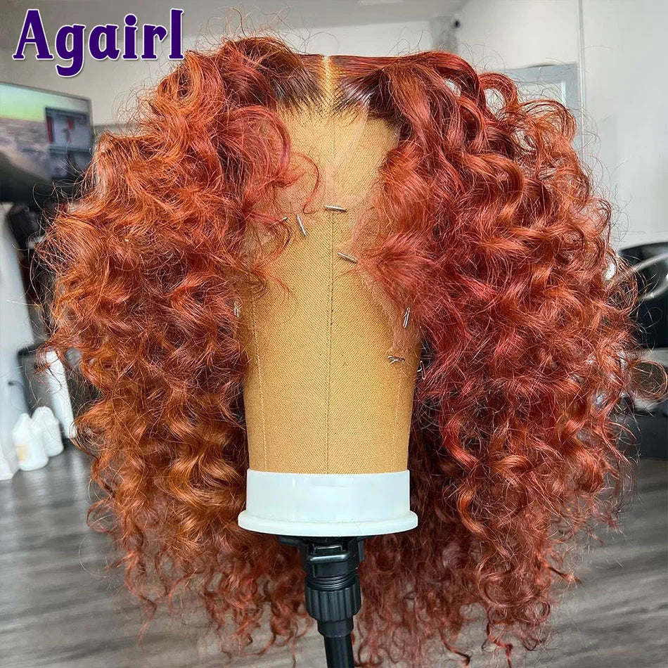 Orange Brown 13x6 Deep Curly Short Bob Human