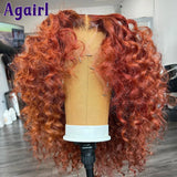 Orange Brown 13x6 Deep Curly Short Bob Human