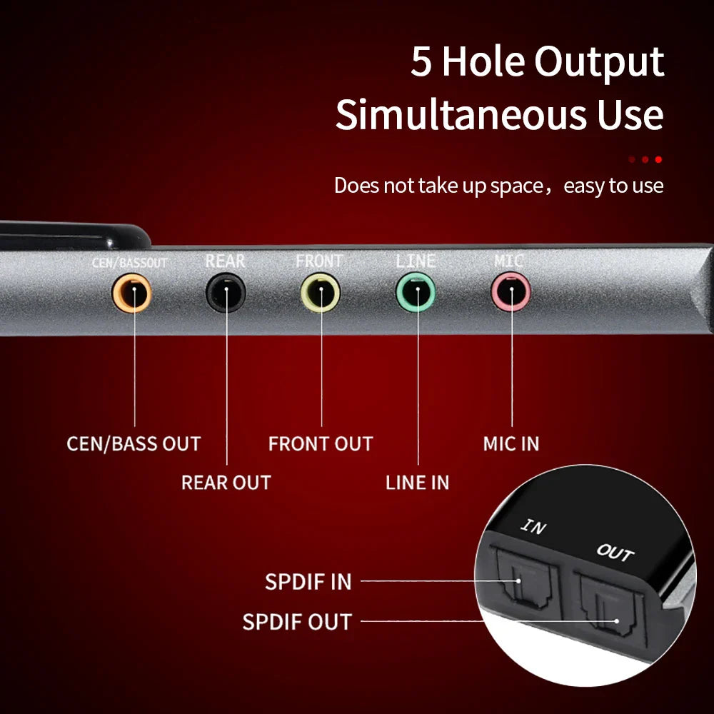 Aluminium Alloy USB Sound Card 6 Channel Professional