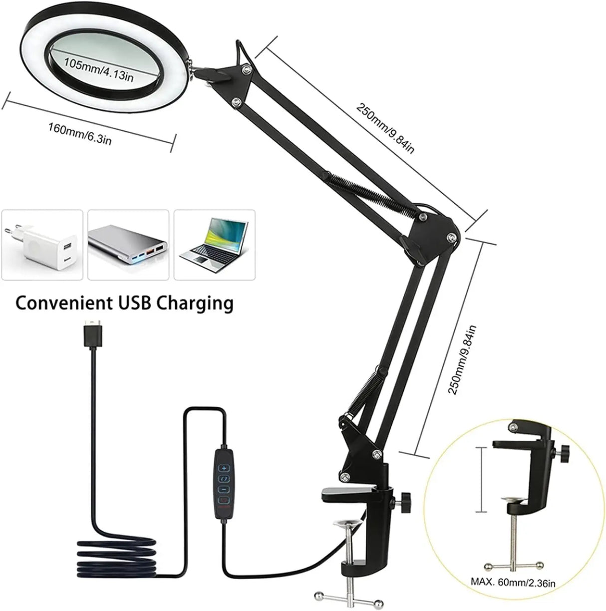 5X LED Magnifying Lamp with Clamp 3 Color