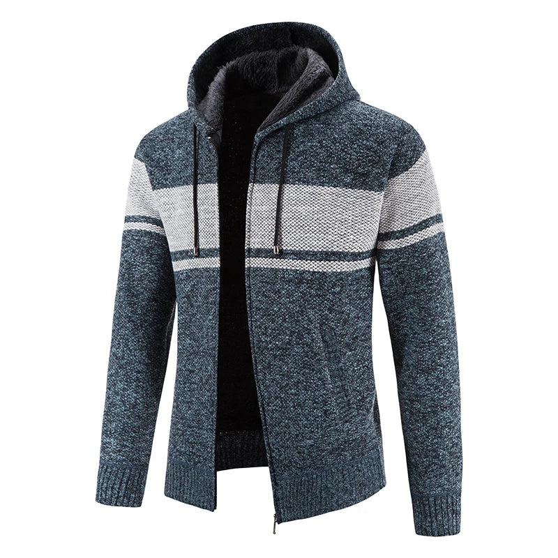 Male Knitted Casual Jackets with Hood Men's Sweater