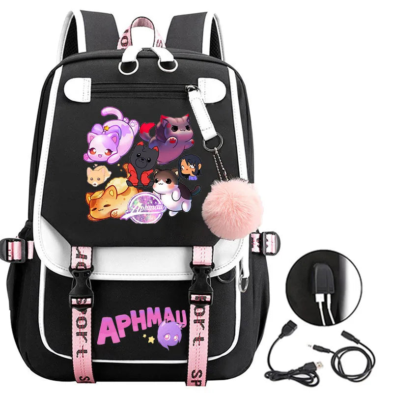 Fashion Aphmau Print Backpacks Teenage Usb Charging Rucksack