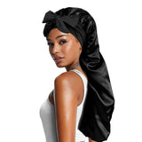 Women Satin Bonnets Adjustable Long Barrel Nightcap Solid