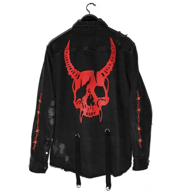 Harajuku Gothic Demon Hunter Skull Black Denim Jacket