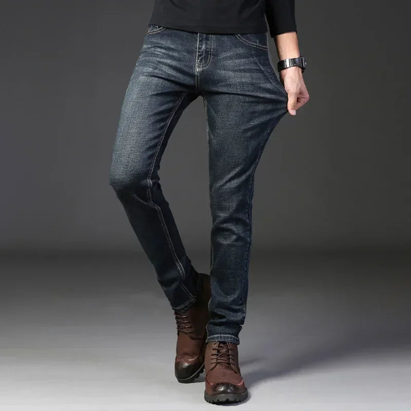 New Jeans Men's Winter Seasons Regular Straight Leg Men's Pants Elastic Slim Fit Casual Men's Pants