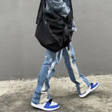 2023 Y2K Patchwork Washed Blue Baggy Flare Jeans