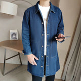 Mid-length Denim Windbreaker Jacket Men Spring Autumn Casual