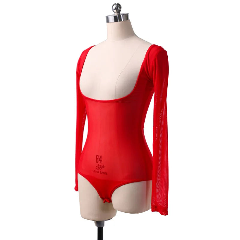 Long Sleeve Bodycon Gauze Top Sheer Pure Mesh