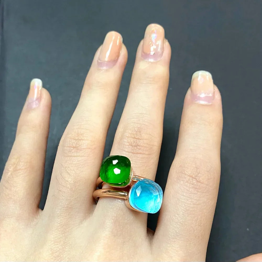 2PcsSet Pomellato Ring Stacked Mix Color Crystal Ring