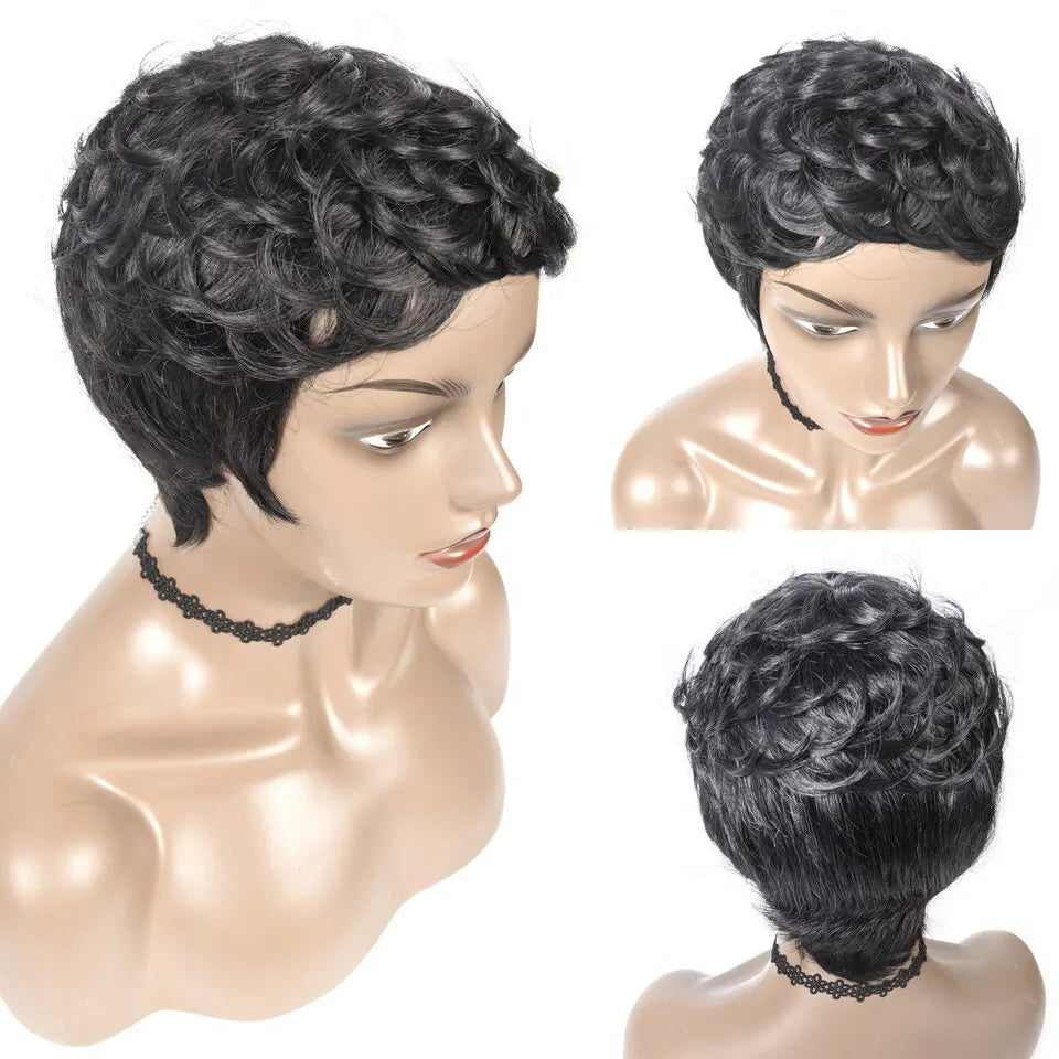 99J Burgundy Short Pixie Cut Wigs with Bangs