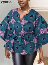 Plus Size 5XL VONDA Vintage Printed Blouse Women