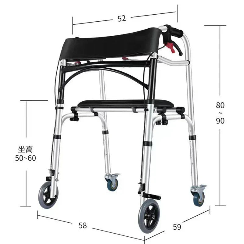 Foldable Elderly Walking Assist Crutch Chair With Wheels