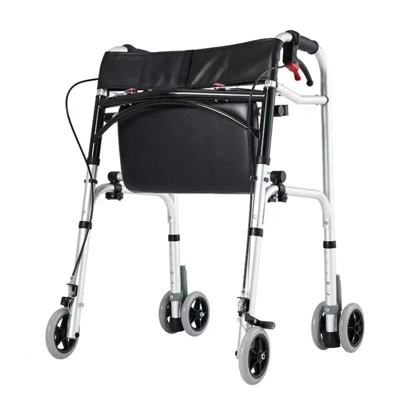 Foldable Elderly Walking Assist Crutch Chair With Wheels