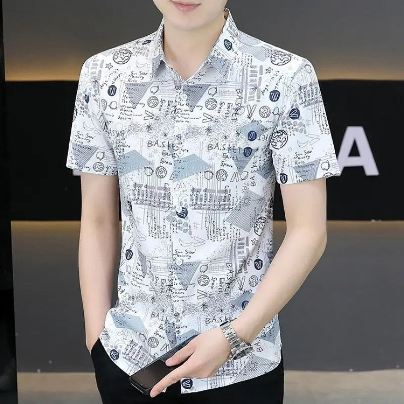 Summer Shirts for Men Turn-down Collar Business Short