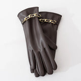 Fashion Chain Women' PU Leather Gloves Winter Warm