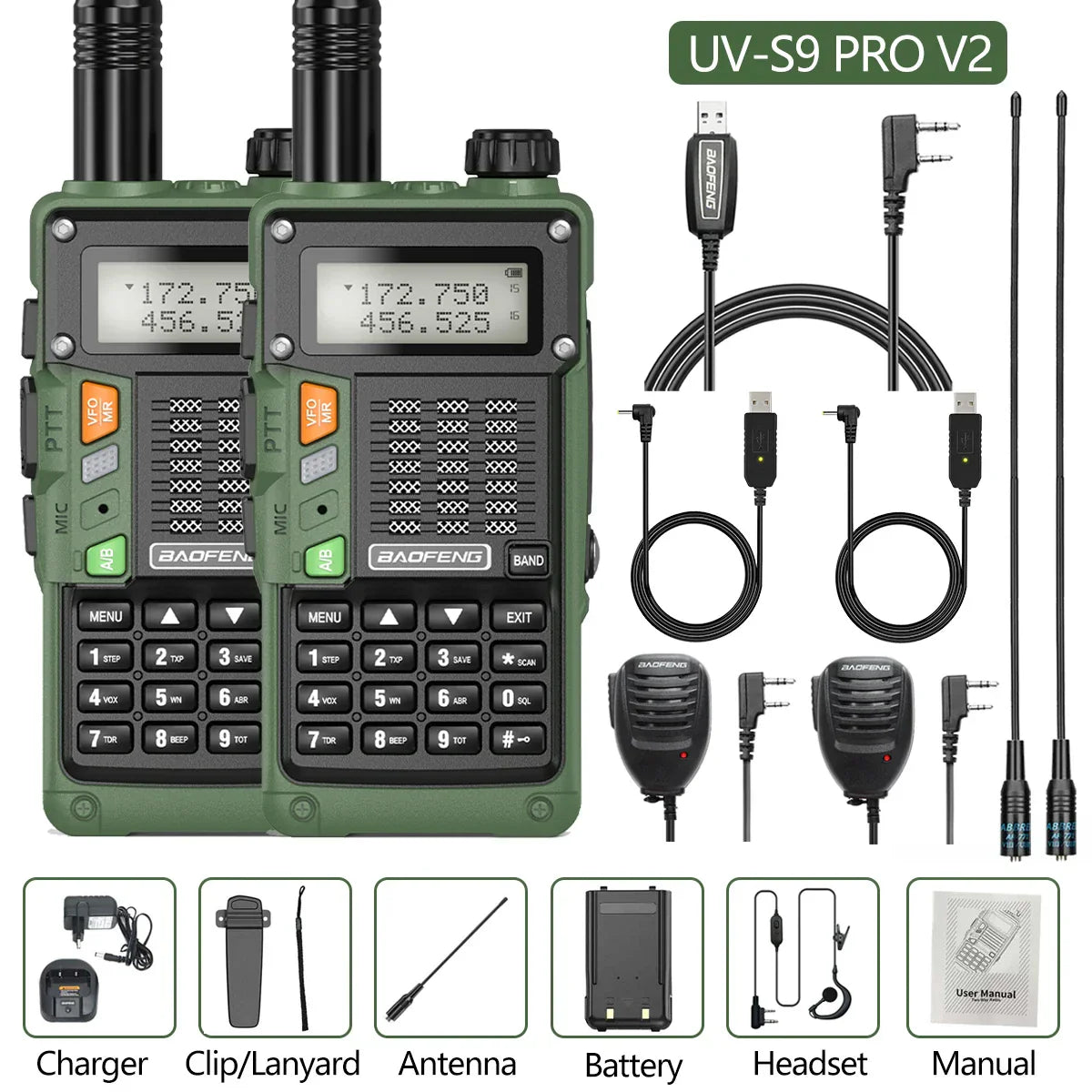 2PCS BaoFeng UV-S9 Pro V2 Walkie Talkie 10KM