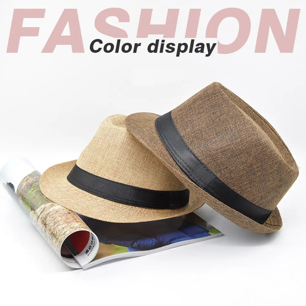 Men Women Straw Fedora Hat Trilby Cuban Sun