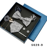 Black Mens Neck Tie Gift Set Bowtie Pocket