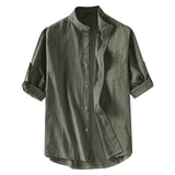 Hot Male Summer Cotton Linen Shirt Solid Casual