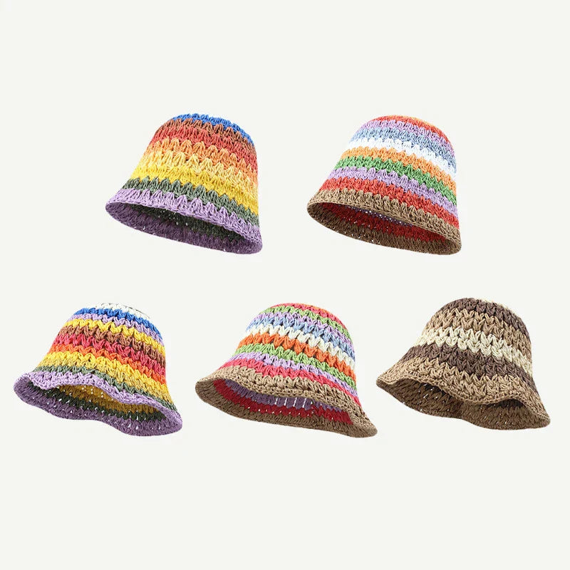 New Colorful Striped Knitted Hat for Women Spring