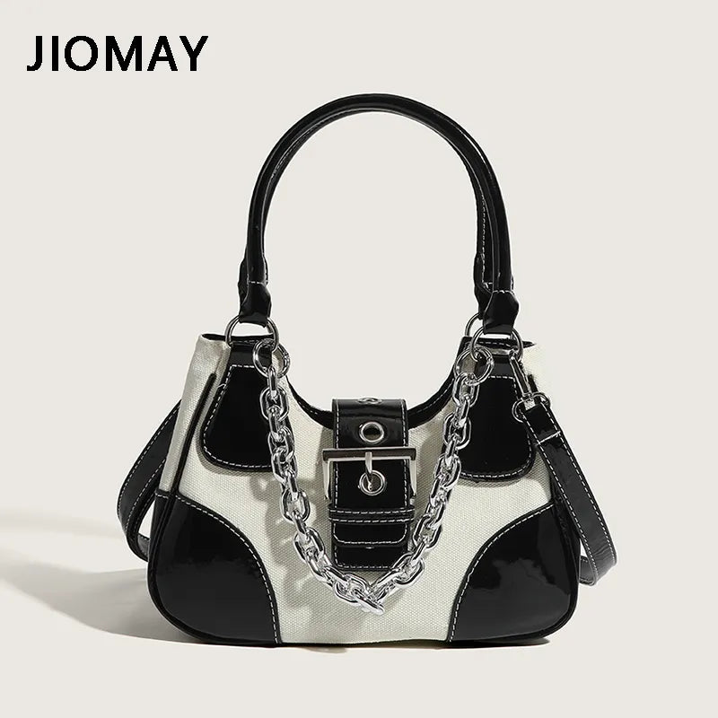 JIOMAY Luxury Designer Handbags 2022 Women Canvas Splicing Shoulder Bags Free Shipping Girls Patent Leather Chain Crossbody Bags