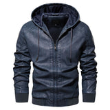 Autumn Men's Hooded Leather Motorcycle Jacket Fashion Slim