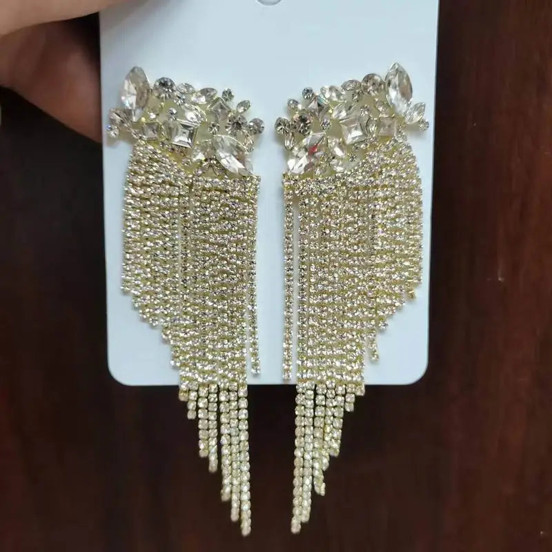 Fashion Statement Earring Long Full Rhinestone Big Earrings