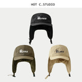 Korean Retro Flat Brimmed Fleece Lined Bomber Hats