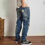 Nostalgia washed heavy slim-fit straight stretch jeans male