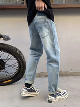 REDDACHIC Light Wash Blue Straight Jeans for Men