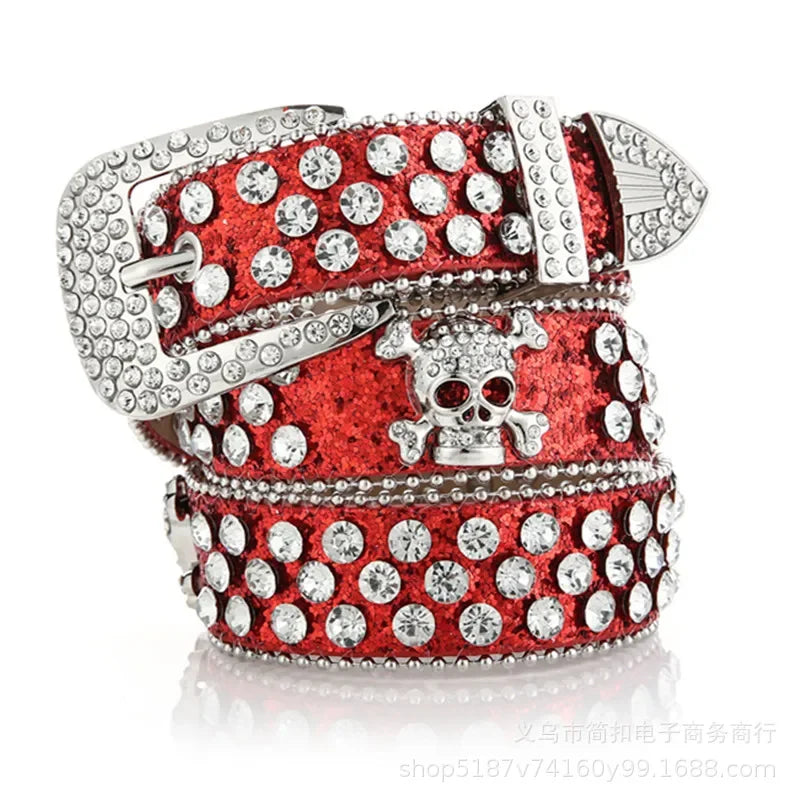 Y2K Gothic Subculture Punk Skeleton Diamond Belt Leather