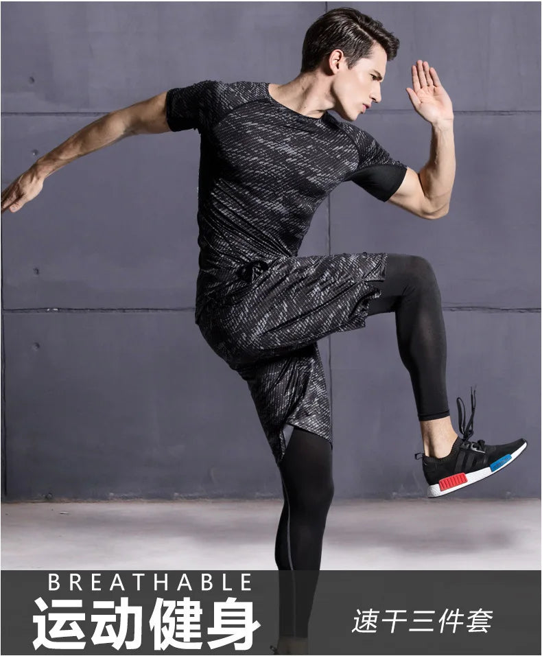 Quick-drying tights set men's running fitness training clothes