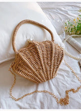 Shell rattan straw woven diagonal cross small bag,