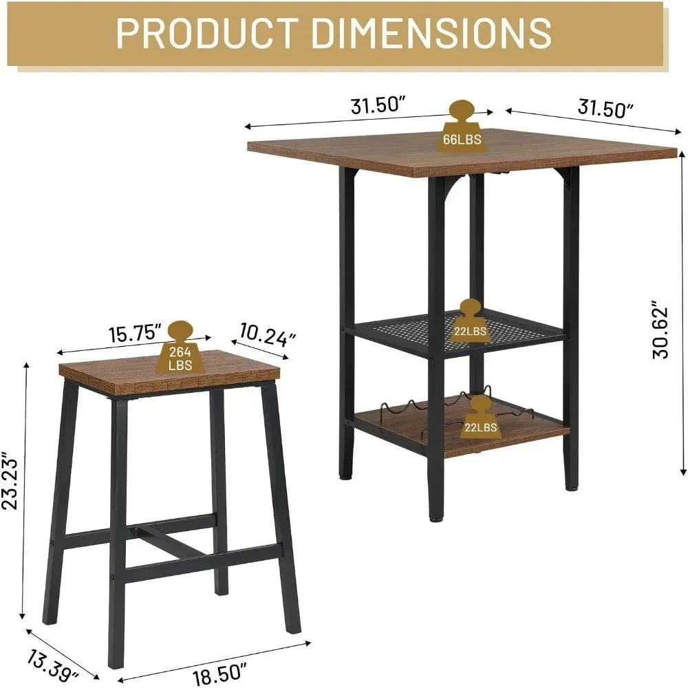 5 Piece Bar Table & Chair Set, Industrial